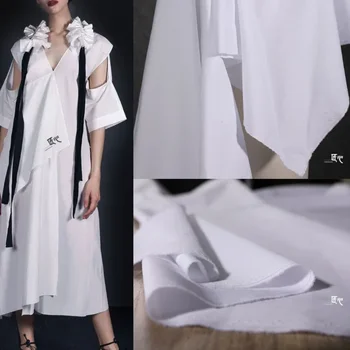 100% Bavlna Popelín Biele Tričko Textílie Vertikálny Rez Štruktúra Japonskom Štýle 80 Počítať Tričko Šaty Oblečenie Dizajnér Textílie