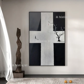 100% Ručne Maľované Hotel Verandu Dekorácie Nordic Umenie Čierne A Biele Abstraktné Maľby Akrylom Na Stenu Obrázok Umenie Na Plátne
