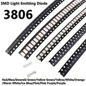 (100ks) 3806 SMD bočné osvetlenie LED žltá/modrá/zelená/biela/oranžová/fialová/pink/red light emitting diode vinuté perly