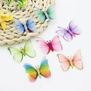 10PCS Multicolor Organza Motýľ Čipky Škvrny Dvojvrstvové Vyšívané Nášivka DIY Svadobné Vlásenky Odevné Doplnky