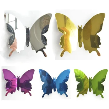 12PCs/Veľa Tvorivých Zrkadlo Strieborné 3D Butterfly Samolepky na Stenu Svadobné Party Dekor DIY Domáce Dekorácie Na Steny v Obývacej Izbe Odtlačkový