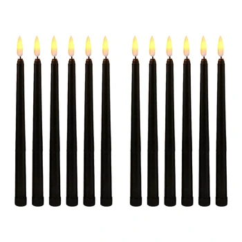 12X Black LED Narodeninové Sviečky,Žltá Flameless Blikanie Batérie Prevádzkované LED Halloween Sviečky