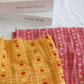 130x50cm Letná Broskyňa Skladaný Tenké Priedušná Žlté Červené Srdce Tkané Vyšívané Čistej Bavlny DIY Textílie