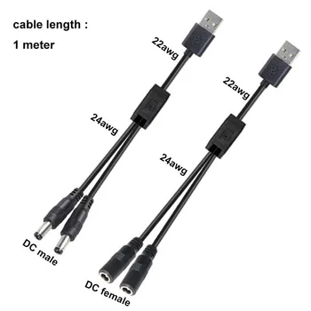 1m USB 2.0 mužov a 2 spôsobom, DC muţi Ţeny Muţi Splitter Kábel 22awg 3A plug 5.5x2.5 mm Napájací Kábel, adaptér Konektor Pásy L1