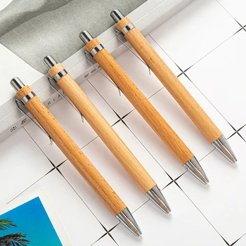 1PC Bambusu Zdvíhateľnej Guľôčkové Pero, Čierny Atrament, 1 Mm Produkty balíka Office Perá Bambusu Guľôčkové Pero Drevené Guľôčkové Perá