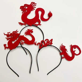 1PC Čínsky Šťastný Nový Rok hlavový most Maskot Dragon hlavový most Červené Vlasy Kapely Pre Ženy, Deti Festival pokrývku hlavy Fotografie Rekvizity