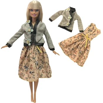 2 Ks + /Set Doll Oblečenie Šedé Tričko Fashion Šaty Zimné Kabát Zimné Oblečenie Pre Bábiku Barbie Príslušenstvo Dievča Hračky pre deti