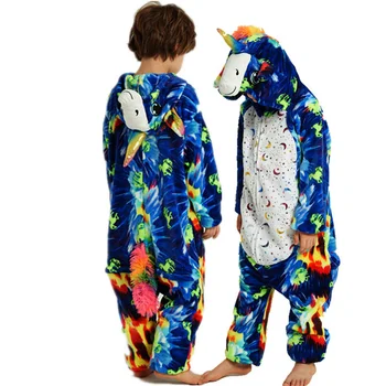 2021 Nové Deti Onesie Sleepwear Deti Jednorožec Cartoon Deka Podvaly Detské Oblečenie Zimné Chlapci Dievčatá Flanelové Jumpsuit Pyžamá