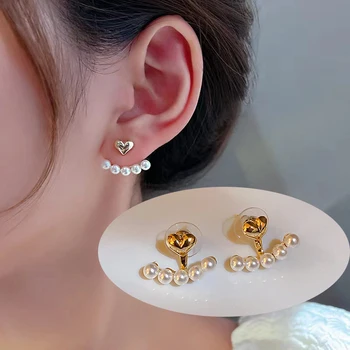 2022 Módne, Elegantné Kovové Tvare Srdca Späť Visí Pearl Náušnice kórejský Módne Šperky pre Ženy, Dievčatá Príslušenstvo Kolczyki