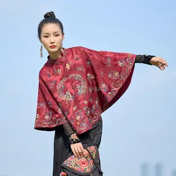 2023 nové žien čínskych etnických štýl výšivky stojan golier polovičný rukáv lepšiu príchuť oblek, blúzky, cape retro národnej cape t001