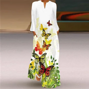 2023 Príčinné Vintage Maxi Šaty Elegantné Dámske Dlhé Šaty Femme Sundress Módy Tlače Tvaru Dlho Bez Rukávov Ženy Vestidos