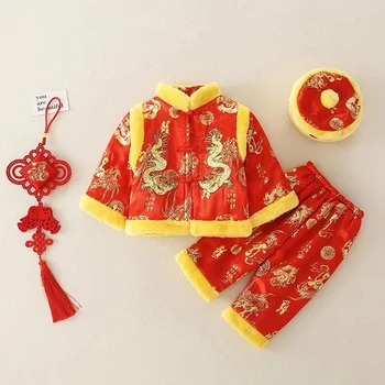 2023NEW Tang Čínske Tradičné Oblečenie Pre Novorodenca Chlapci Výšivky Zimné Červená Nový Rok, Narodeniny Darček Vianoce Longsleeve