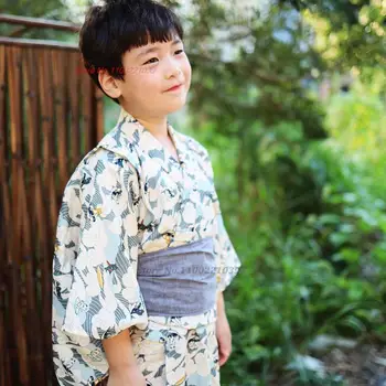 2024 detský japonské kimono yukata národnej kvetina tlače župan domáce oblečenie kimono s pásom chlapca vintage fotografie oblečenie