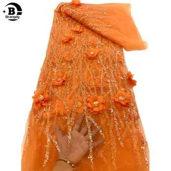 2024 Luxusné Afriky 3D Čipky Textílie Najnovšie Dubaj Korálkové Tylu Čipky Textílie Vyšívané Nášivka Nigérijský Tkaniny Pre Šitie X55012