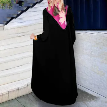 2024 Moslimských arabský Štýl dámske Šaty Temperament Elegantné Skladaný Šaty Voľné Farbou Okrúhlym Výstrihom, Dlhý Rukáv Šaty