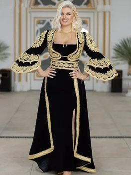 2024 Nové albánskeho Kaftane Morská víla Večerné Šaty Horela Dlhé Rukávy zlato Čipky Appliques Tradičný Ples Šaty вечернее платье