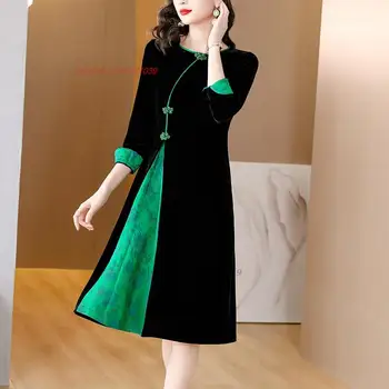 2024 tradičnej čínskej vintage qipao lepšiu cheongsam retro o-krku šaty národnej ročník orientálnej spoločenské večerné šaty