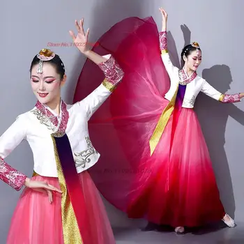 2024 tradičné kórejské vintage tanečné šaty národnej kvetinové výšivky šifón šaty elegantné orientálna retro hanbok tanečné šaty