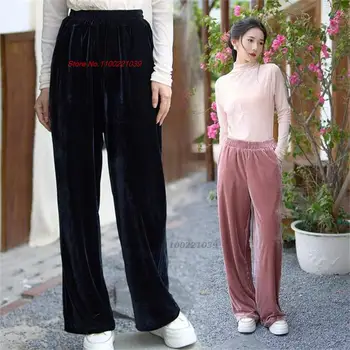 2024 čínsky vintage velvet bloomers nohavice ženy národnej elastický pás hárem nohavice etnických voľné hi nohu nohavice streetwear