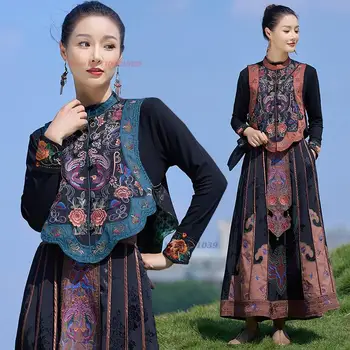 2024 žena vintage hanfu topy čínskej tradičnej vesta národnej kvetinové výšivky orientálny plášť bez rukávov etnických tang oblek