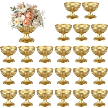 24 Ks Gold Vázy na Stôl Centerpieces Kovové Kompót Podstavec Váza, Svadobné, Kvetinové Aranžmán Hrnce Kvetinové Nádoby Bulk