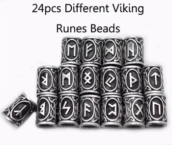 24Pcs/Set Viking Rune Korálky Kovovou Podložkou Korálky, Vlasy, Vrkoč Fúzy Dreadlock Korálky Prívesok Pre KUTILOV, Šperky, Takže Príslušenstvo