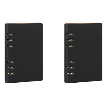 2X A5 Notebook 6 Otvorov PU Kožené Krytu Notebooku Voľné Vrecku Kožené Puzdra Notebook Spojovacích Krúžkov Vestníku (Black)
