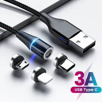3A Údaje Rýchlo Magnetické Typu C konektor Micro USB Nabíjací Kábel Pre Apple iPhone, Samsung Xiao Magnet USB C Nabíjačku Mobilného Telefónu, USB Kábel