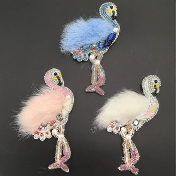 3D Swan A Vták Textílie Nášivka Patch S Korálkami Ručne Umelú Kožušinu Pre Oblečenie, Dekorácie Diy Šitie Dodávky Anime Patch