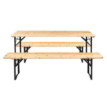 3KS Prenosné Skladacie Piknik Kombinovaný Set Patrí 1 5.8 FT Dreva Stôl+2 Lavice Ideálny pre Vonkajšie Nádvorie Záhrada [USA-Stock]