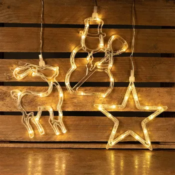 3ks Vianočné Okno Dekor Svetlá Dovolenku Batérie Powered Vianočné Hviezdy Snehuliak LED Svetlá pre Domova Visí Garland Svetlo