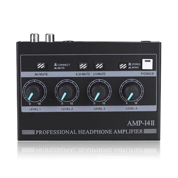 4-Kanál Mono/Stereo Audio sústava AMP Slúchadlový Zosilňovač s RCA & 3,5 mm & 6.35 mm Vstup pre Štúdio a Etapy 4-Kanál Mono/Stereo Audio sústava AMP Slúchadlový Zosilňovač s RCA & 3,5 mm & 6.35 mm Vstup pre Štúdio a Etapy 0