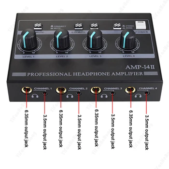 4-Kanál Mono/Stereo Audio sústava AMP Slúchadlový Zosilňovač s RCA & 3,5 mm & 6.35 mm Vstup pre Štúdio a Etapy 4-Kanál Mono/Stereo Audio sústava AMP Slúchadlový Zosilňovač s RCA & 3,5 mm & 6.35 mm Vstup pre Štúdio a Etapy 5