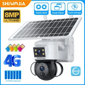 4K 8MP 4G SIM Solárne Fotoaparát s 6W Solárny Panel Bezpečnostné Kamery Humam Sledovania Nočné Videnie Solárne Batérie Dohľad