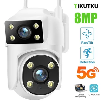 4K 8MP IP Kamera Duálny Objektív 5G WiFi Bezdrôtové pripojenie dvojitej Obrazovky Vonkajšie PTZ Zabezpečenia Ochrany Detekcia Pohybu CCTV kamerový