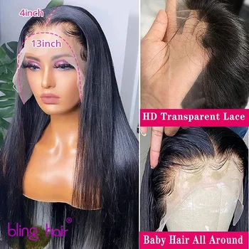 4x4 Transparentnej Čipky Uzavretie Parochňu 100% Ľudské Vlasy, Parochne Bling Vlasy Remy Bielené Uzlov Rovné Vlasy 13x4 Čipky Parochne Pre Ženy