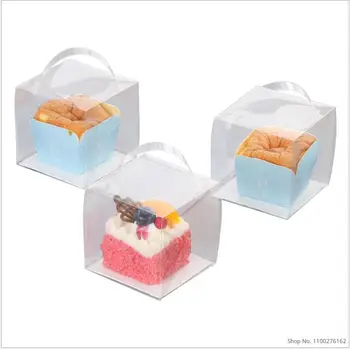 50 Sady 8x8x8cm Námestie Jasné, PVC, Box Pre Cupcake Balenie Malé Tortu Muffin Dezert DIY Pečenie Strany Box S Dnom