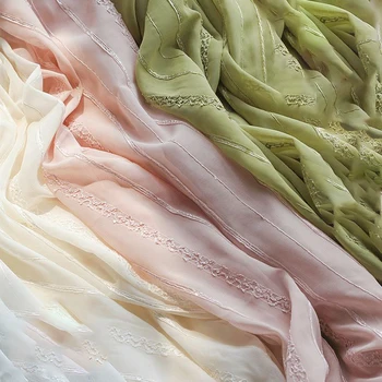 50cmx135cm Šifón Prúžok Háčik Vyšívané Sequin Tkaniny, Farbené Obyčajný Košeľu Výrobu Tylu Textílie