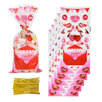 50pcs Valentinku Deň Srdca Vás Milujem Tlač Plastového Vrecka Snack Candy Cookie Package Tašky Svadobné valentínske Prospech Dekorácie