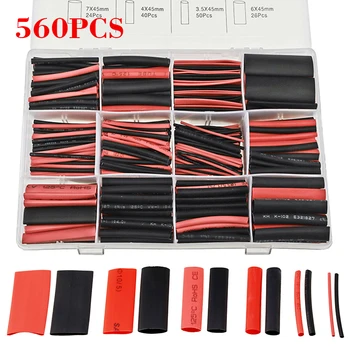 560pcs New Black & Red Pomere 2: 1 Zmršťovacej Tube Heat Shrink Hadice Sortiment 1mm-13mm Drôt Zmršťovacej Trubice
