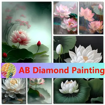 5D Diy Plný Diamond Maľovanie Kit Nový Príchod Biele, Ružové a Lotus Diamond Výšivky, Kvetinové Cross Stitch Art Izba Dekor