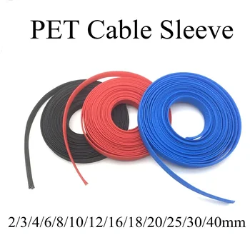 5M Kábel Rukáv 2 4 6 8 10 12 14 16 18 20 25 30 35 40 mm PET Rozšíriteľná Kryt Izolácie Pletená Nylon Plášť Drôtu Zábal Čierna