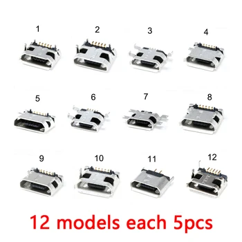60pcs/veľa 5Pin Zásuvky Konektora Micro USB Typu C Ženské Umiestnenie 12 Modelov SMD DIP Zásuvka Zásuvka Pre MP3/4 Lenovo ZTE
