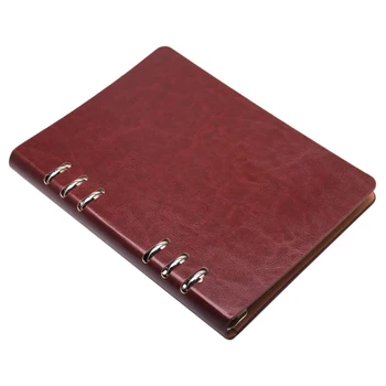 A5 Notebook 6 Otvorov PU Kožené Krytu Notebooku Voľné Vrecku Kožené Puzdra Notebook Spojovacích Krúžkov Vestníku (Hnedá)