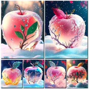 Abstraktné Umenie, Ružová Apple Diamond Maľovanie 5D Diy Plné Námestie Kolo Drahokamu Mozaiky Leaf Krajiny Cross Stitch Stenu Decor H267