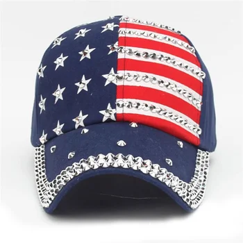Americká Vlajka Vlasteneckej Vlajka Baseball Iskru Drahokamu Klobúk pre Ženy (Modrá)
