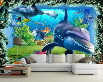Beibehang Vlastné Foto Tapety 3d Stereoskopické Underwater World dolphin Ryby detskej Izbe, TV joj, nástenná maľba 3d Tapety