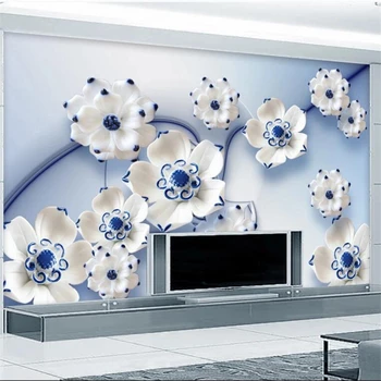 beibehang Vlastnú tapetu 3d blue lotus jade sochu, TV joj stene obývacej izby, spálne, dekoratívne maľby abstraktných de parede