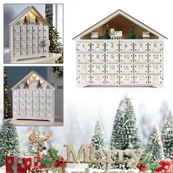 Biele Drevené Vianočné 24 Dní, Časovač, Kalendár S LED Zásuvky Vianoce Skladovanie Svetlo Dekoračné 24 Strán, Domáce Dekorácie Gi W8G8