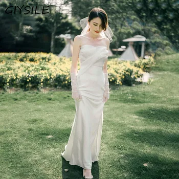Biele Šaty Bez Ramienok Satin Večerné Šaty Kórejský Minimalistický Nevesta Svadobné Šaty Vestidos Elegantes Party Šaty Žien Večer